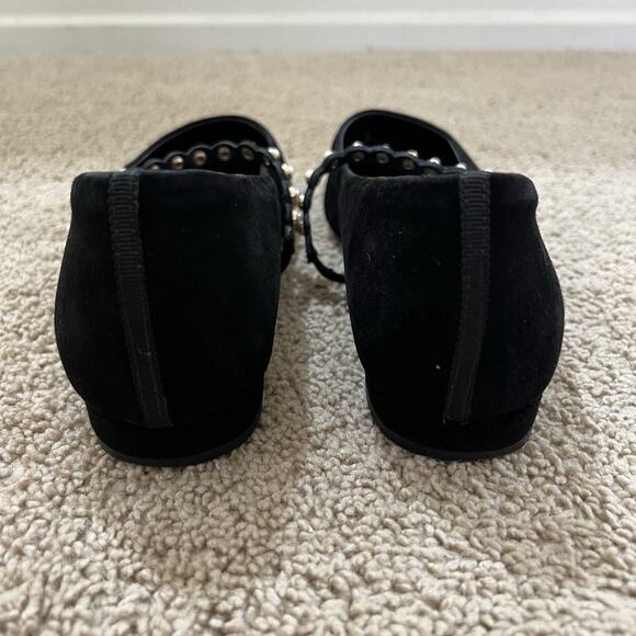 Boden Black Mary Jane Ballet Flats Pearl Strap Suede Size 39 Academia Office - Picture 6 of 9